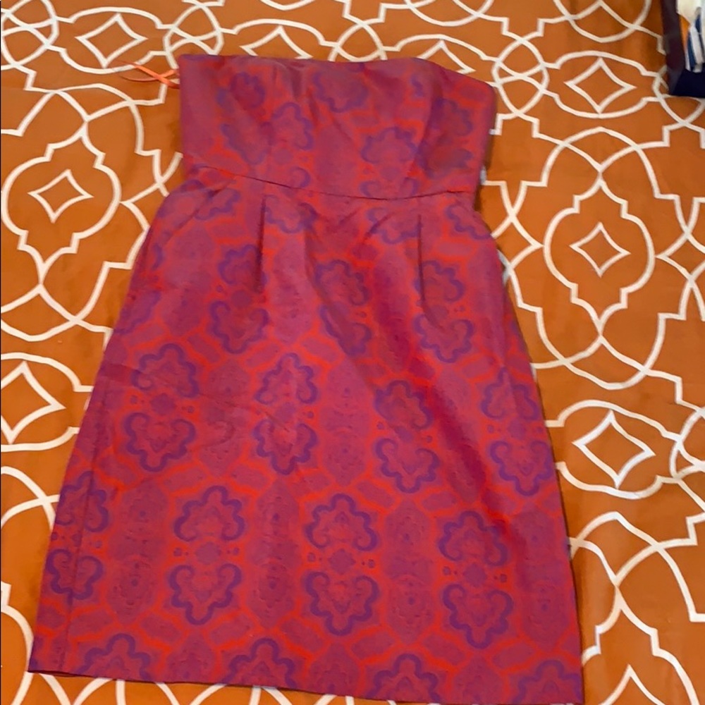 J Crew Strapless Paisley Orange and Purple Dress
